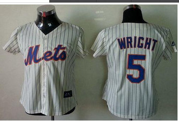 Women's Fashion New York Mets #5 David Wright Cream(Blue Strip)Baseball Jersey
