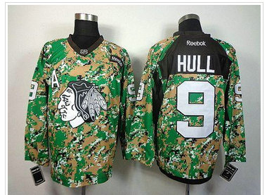 Chicago Blackhawks #9 Bobby Hull Camo Veterans Day Practice NHL Jersey