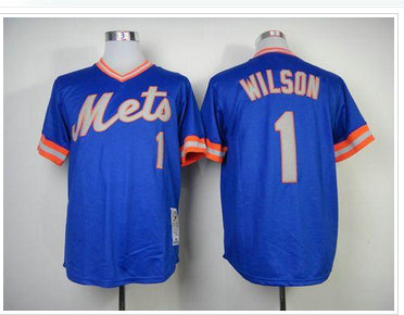 New York Mets #1 Mookie Wilson Blue Throwback Baseball Jersey(Mitchell And Ness 1983)