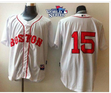 Boston Red Sox #15 Dustin Pedroia White Cool Base 2013 World Series Patch Stitched Baseball Jersey