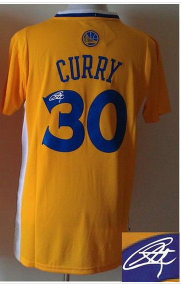Golden State Warriors Revolution 30 Autographed #30 Stephen Curry Gold Stitched NBA Jersey