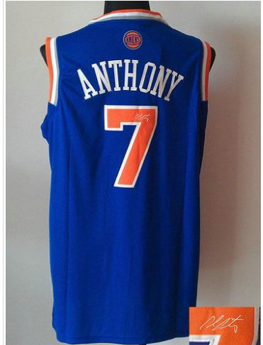 New York Knicks Revolution 30 Autographed #7 Carmelo Anthony Blue Stitched NBA Jersey
