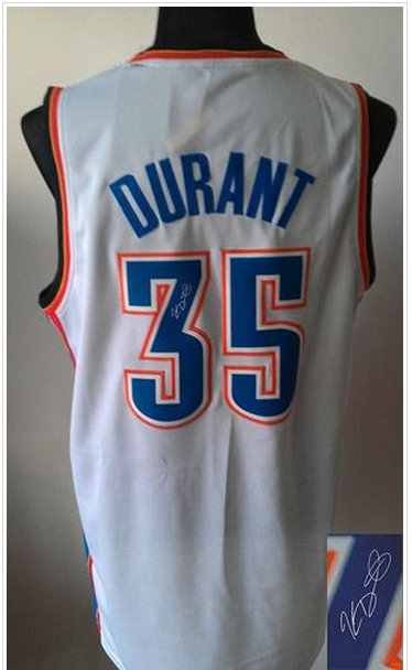 Oklahoma City Thunder Revolution 30 Autographed #35 Kevin Durant White Stitched NBA Jersey