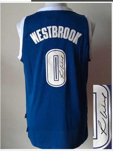 Oklahoma City Thunder Revolution 30 Autographed #0 Russell Westbrook Blue Alternate Stitched NBA Jersey