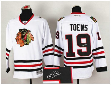 Chicago Blackhawks #19 Jonathan Toews WHite Autographed Stitched NHL Jersey