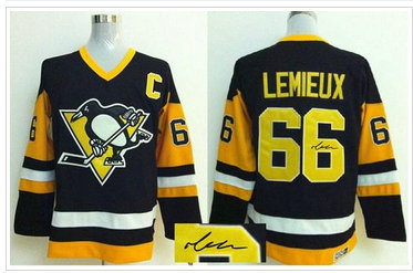 Pittsburgh Penguins #66 Mario Lemieux Black CCM Throwback Autographed Stitched NHL Jersey Pittsburgh Penguins #66 Mario Lemieux Black CCM Throwback Autographed Stitched NHL Jersey