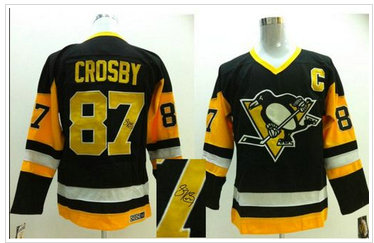 Pittsburgh Penguins #87 Sidney Crosby Black CCM Throwback Autographed Stitched NHL Jersey