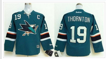 Youth NHL San Jose Sharks #19 Joe Thornton Green Stitched NHL Jersey