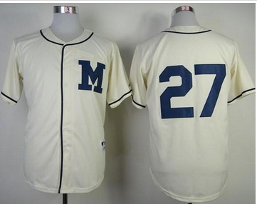 Milwaukee Brewers #27 Carlos Gomez Cream 1913 Turn Back The Clock Stitched Baseball Jersey