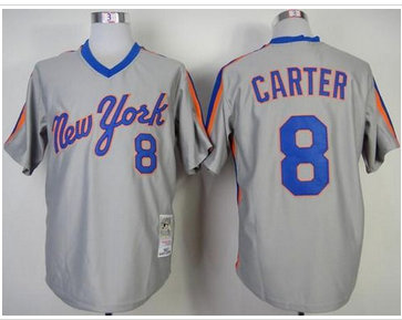 New York Mets Mitchell And Ness #8 Gary Carter Grey Throwback Stitched Baseball Jersey