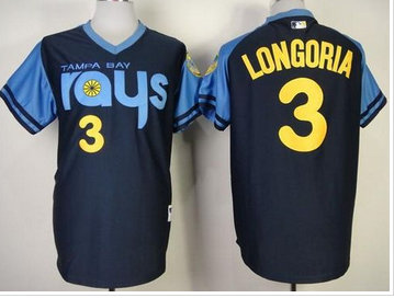 Tampa Bay Rays #3 Evan Longoria Dark Blue 1970's David Price Turn Back The Clock Stitched Baseball Jersey