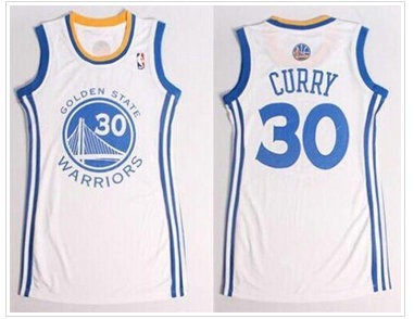 Women NBA Warriors #30 Stephen Curry White Dress Stitched NBA Jersey