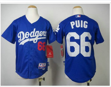 Youth MLB Los Angeles Dodgers #66 Yasiel Puig Blue Cool Base Stitched Jersey