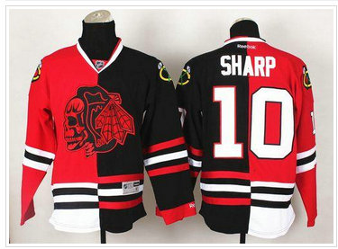 Chicago Blackhawks #10 Patrick Sharp Red-Black Split Red Skull Stitched NHL Jersey