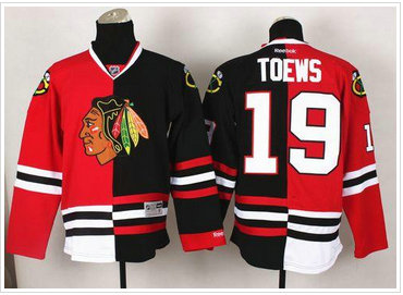 Chicago Blackhawks #19 Jonathan Toews Red-Black Split Stitched NHL Jersey