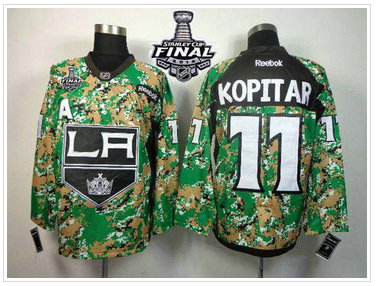 Los Angeles Kings #11 Anze Kopitar Camo Veterans Day Practice 2014 Stanley Cup Finals Stitched NHL Jersey