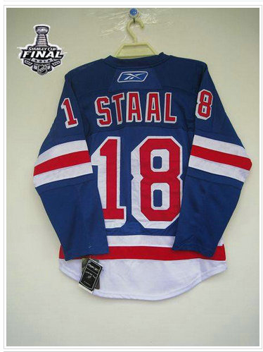 New York Rangers #18 Marc Staal Blue With 2014 Stanley Cup Finals Stitched NHL Jersey