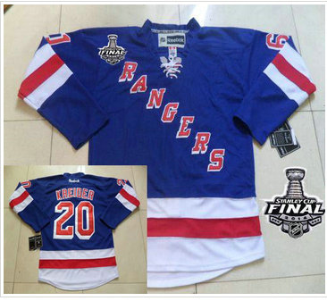 New York Rangers #20 Chris Kreider Blue Home With 2014 Stanley Cup Finals Stitched NHL Jersey