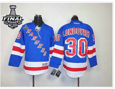 Youth NHL New York Rangers #30 Henrik Lundqvist Blue Home With 2014 Stanley Cup Finals Jersey