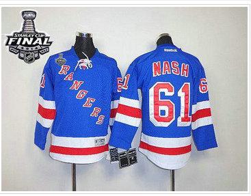 Youth NHL New York Rangers #61 Rick Nash Blue Home With 2014 Stanley Cup Finals Jersey