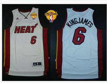Miami Heat #6 LeBron James White Nickname King James Finals Patch Stitched NBA Jersey