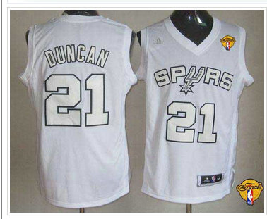 San Antonio Spurs #21 Tim Duncan White Winter On-Court Finals Patch Stitched NBA Jersey