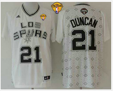 San Antonio Spurs #21 Tim Duncan White New Latin Nights Finals Patch Stitched NBA Jersey