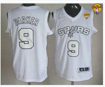 San Antonio Spurs #9 Tony Parker White Winter On-Court Finals Patch Stitched NBA Jersey