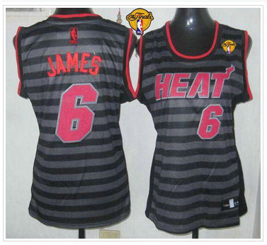Women NBA Miami Heat #6 LeBron James Black-Grey With Finals Patch Groove Stitched NBA Jersey