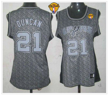 Women NBA Spurs #21 Tim Duncan Grey With Finals Patch Static Fashion Stitched NBA Jersey