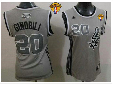 Women NBA Spurs #20 Manu Ginobili Grey Alternate With Finals Patch Stitched NBA Jersey