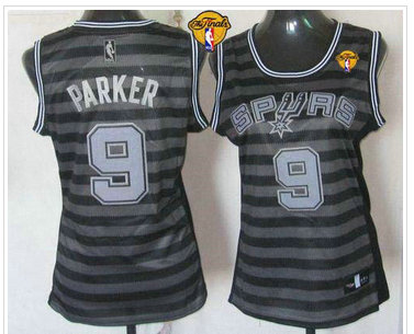 Women NBA Spurs #9 Tony Parker Black-Grey With Finals Patch Groove Stitched NBA Jersey