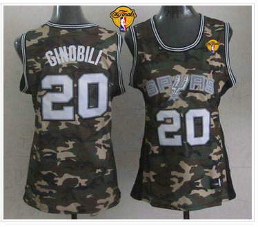 Women NBA Spurs #20 Manu Ginobili Camo With Finals Patch Stealth Collection Stitched NBA Jersey