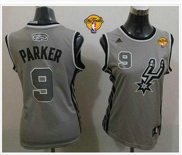 Women NBA Spurs #9 Tony Parker Grey Alternate With Finals Patch Stitched NBA Jersey