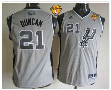 Youth NBA San Antonio Spurs #21 Tim Duncan Grey With Finals Patch Stitched NBA Jersey