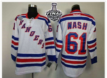 New York Rangers #61 Rick Nash White Road With 2014 Stanley Cup Finals NHL Jersey