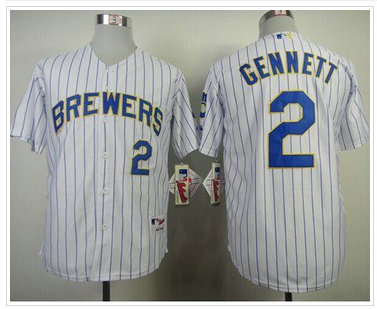Milwaukee Brewers #2 Scooter Gennett White (blue strip)Baseball Jersey