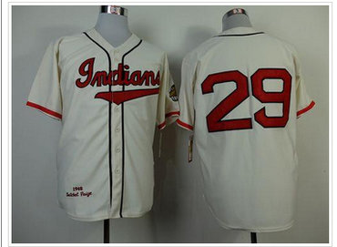 Cleveland Indians Mitchell and Ness 1948 #29 Satchel Paige Cream Throwback Jersey