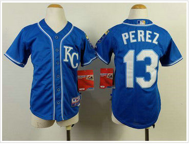 Youth MLB Kansas City Royals #13 Salvador Perez Blue Cool Base Baseball Jersey
