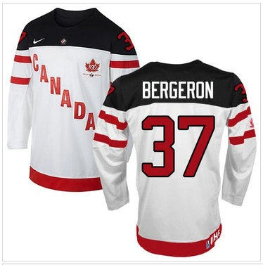 Olympic CA. #37 Patrice Bergeron White 100th Anniversary Stitched NHL Jersey