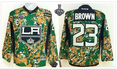 Youth NHL Los Angeles Kings #23 Dustin Brown Camo Veterans Day Practice 2014 Stanley Cup Finals Jersey