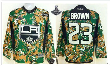 Youth NHL Los Angeles Kings #23 Dustin Brown Camo Veterans Day Practice 2014 Stanley Cup Champions Jersey