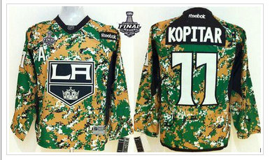 Youth NHL Los Angeles Kings #11 Anze Kopitar Camo Veterans Day Practice 2014 Stanley Cup Finals Jersey