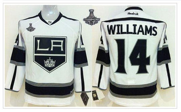 Youth NHL Los Angeles Kings #14 Justin Williams White Road 2014 Stanley Cup Champions Jersey