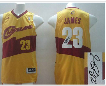 New Revolution 30 Autographed Cleveland Cavaliers #23 LeBron James Yellow Stitched NBA Jersey