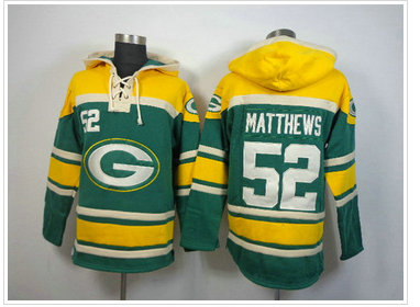 Green Bay Packers #52 Clay Matthews Green Sawyer Hooded Sweatshirt Stitched Jersey
