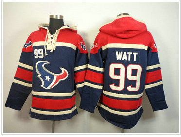 Houston Texans #99 J.J. Watt Red-Blue Sawyer Hooded Sweatshirt Stitched Jersey