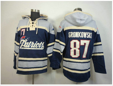 New England Patriots #87 Rob Gronkowski Grey-Blue Sawyer Hooded Sweatshirt Stitched Jersey