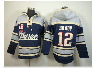 New England Patriots #12 Tom Brady Grey-Blue Sawyer Hooded Sweatshirt Stitched Jersey