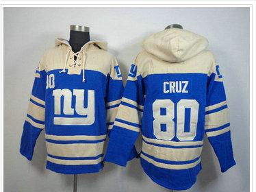 New York Giants #80 Victor Cruz Cream-Blue Sawyer Hooded Sweatshirt Stitched Jersey